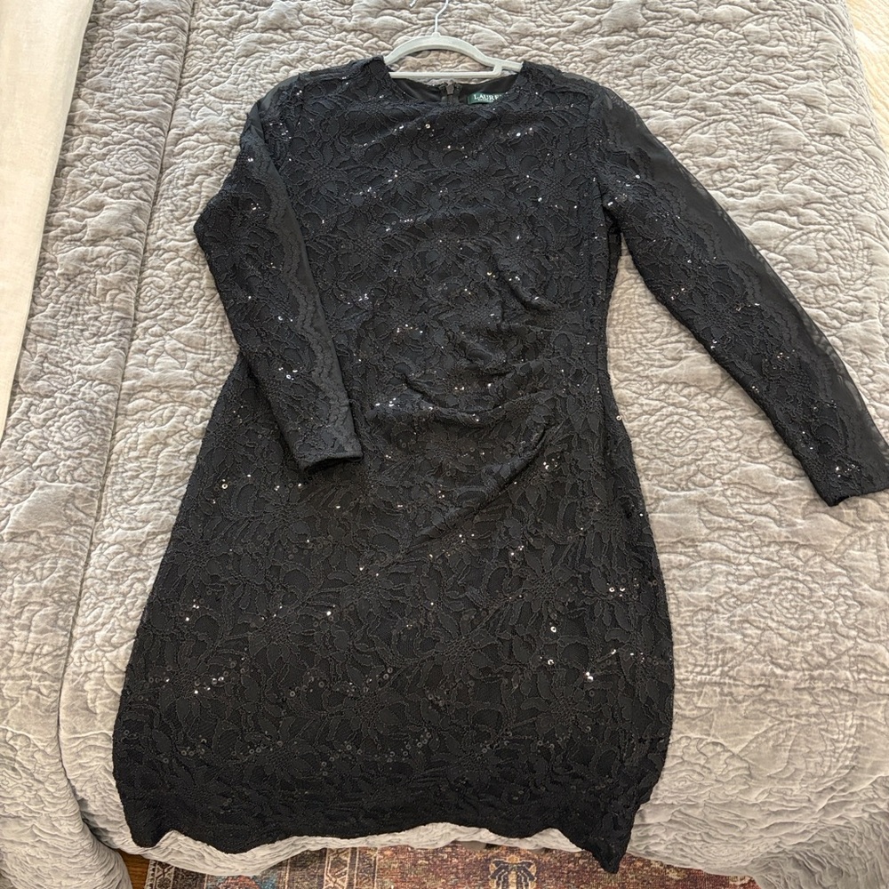 Lauren Ralph Lauren Black Sequin Lace Dress - Picture 2 of 2